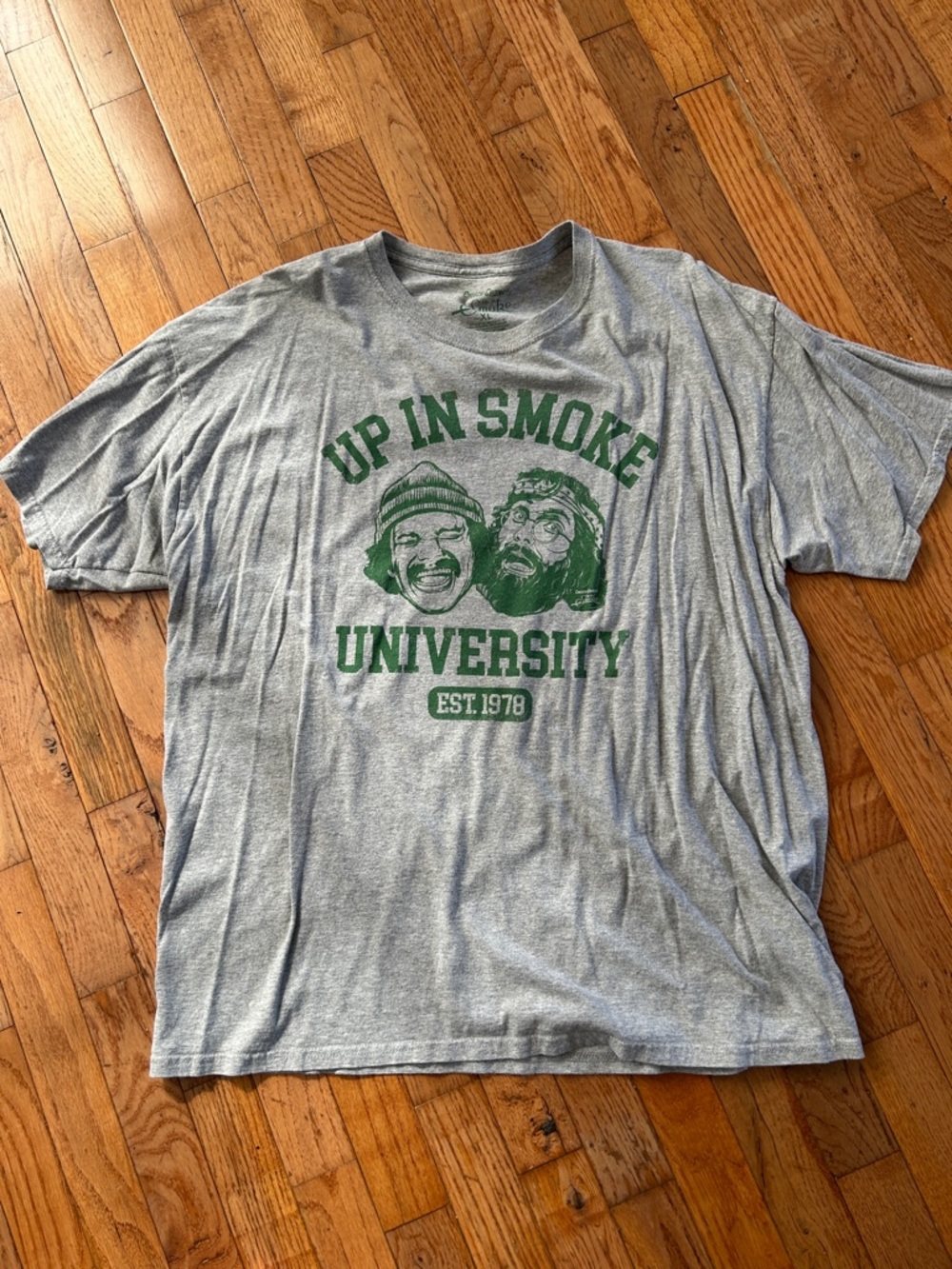 Cheech and Chong  Up In Smoke University Graphic Tee - Grey with Green Print